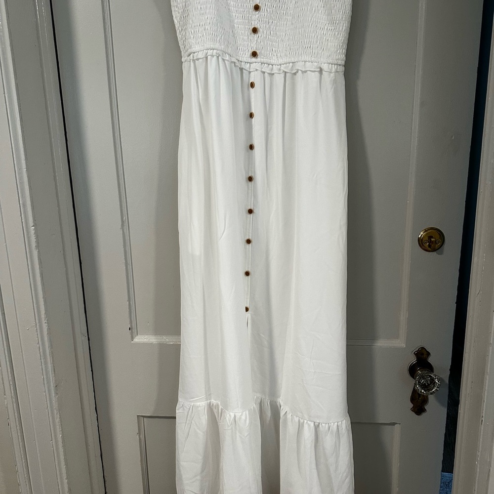 White Strapless Ruffled Maxi Dress for Brides